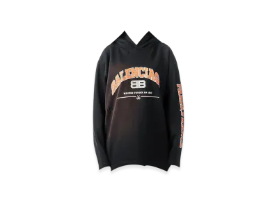 BALENCIAGA BB Logo Vintage Damage Cropped Hoodie "Black"