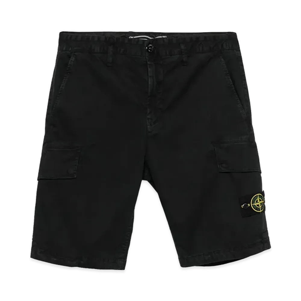 Stone Island Bermuda Cargo Shorts In Broken Twill "Black"