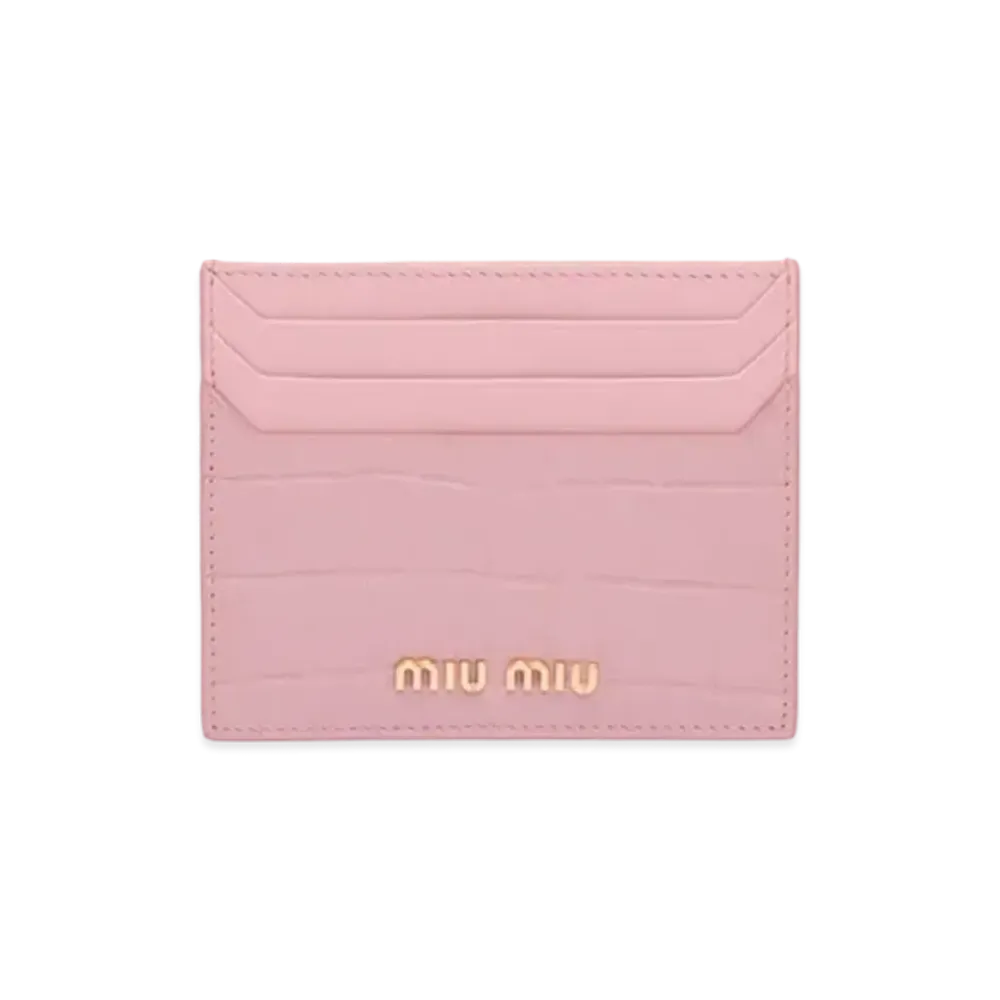MIU MIU Crocodile Printed Leather Card Case "Pink"