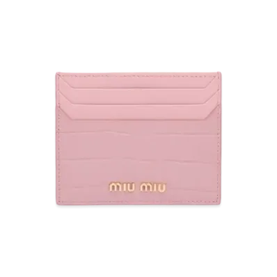 MIU MIU Crocodile Printed Leather Card Case "Pink"