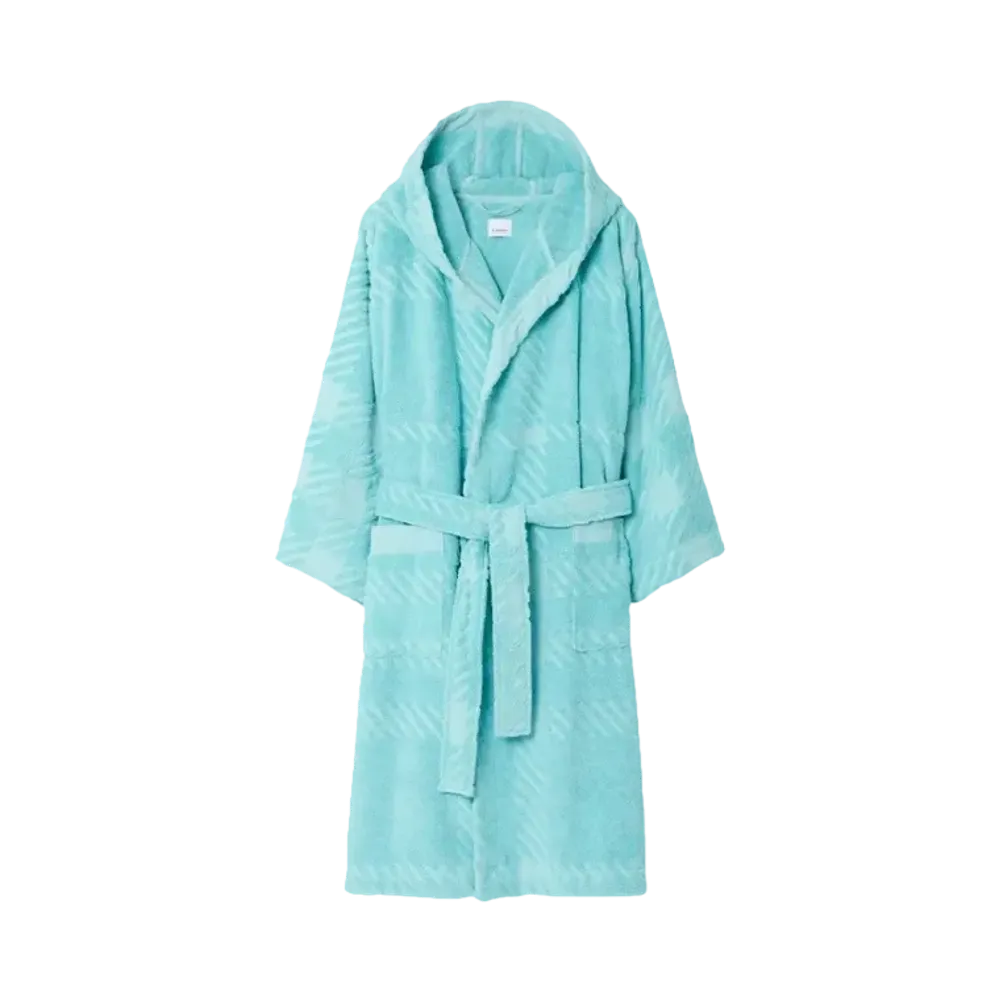 Burberry Men's Check Cotton Jacquard Hooded Robe "Bright Blue Topaz"