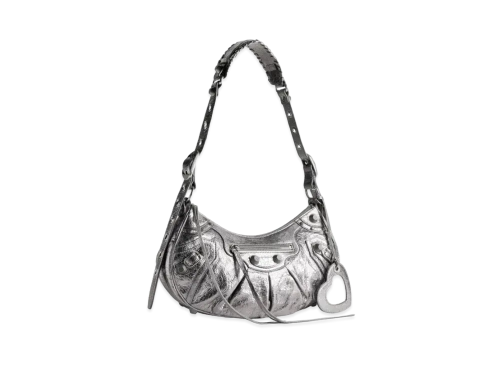 BALENCIAGA Le Cagole Metallic Small Shoulder Bag "Silver"