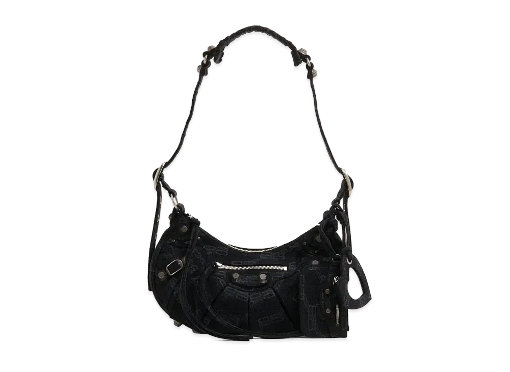 BALENCIAGA Le Cagole Small Shoulder Bag BB Monogram Denim "Black"