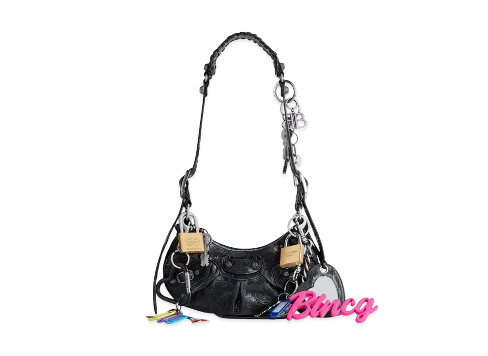 BALENCIAGA Le Cagole XS Shoulder Bag Used Effect with Charms "Black"