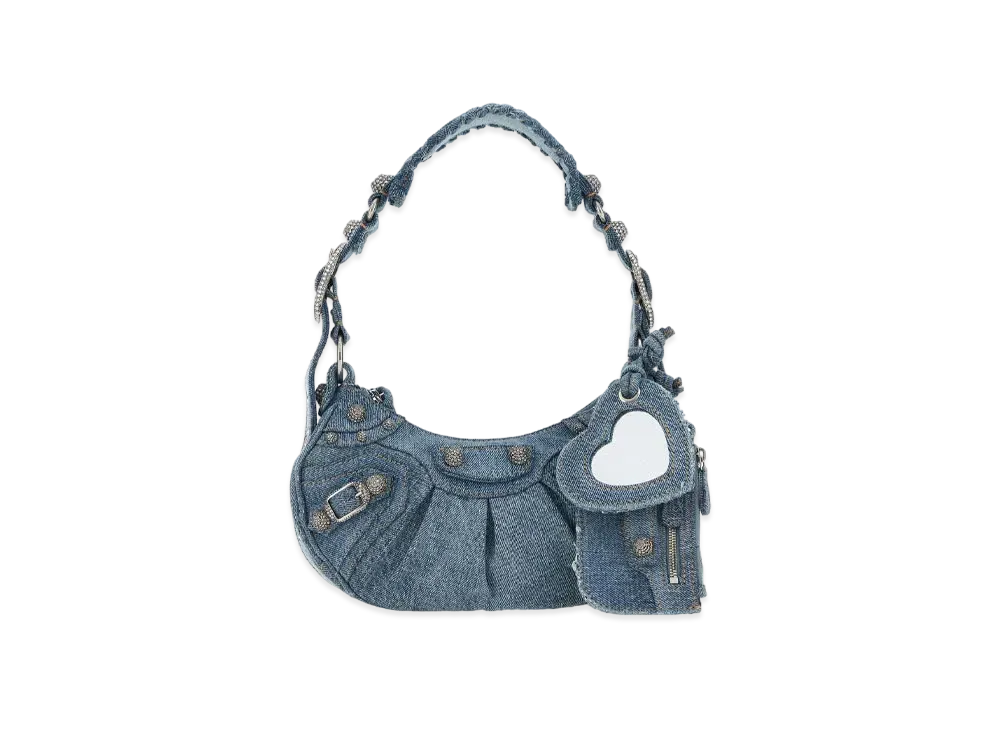 BALENCIAGA Le Cagole Plus Small Denim Shoulder Bag "Blue"
