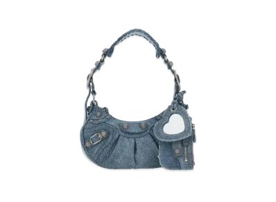 BALENCIAGA Le Cagole Plus Small Denim Shoulder Bag "Blue"