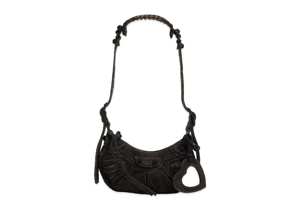 BALENCIAGA Le Cagole XS Denim Studded Line Stone Shoulder Bag "Black"