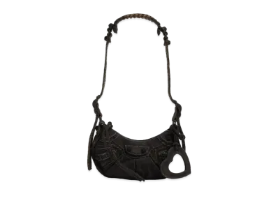 BALENCIAGA Le Cagole XS Denim Studded Line Stone Shoulder Bag "Black"