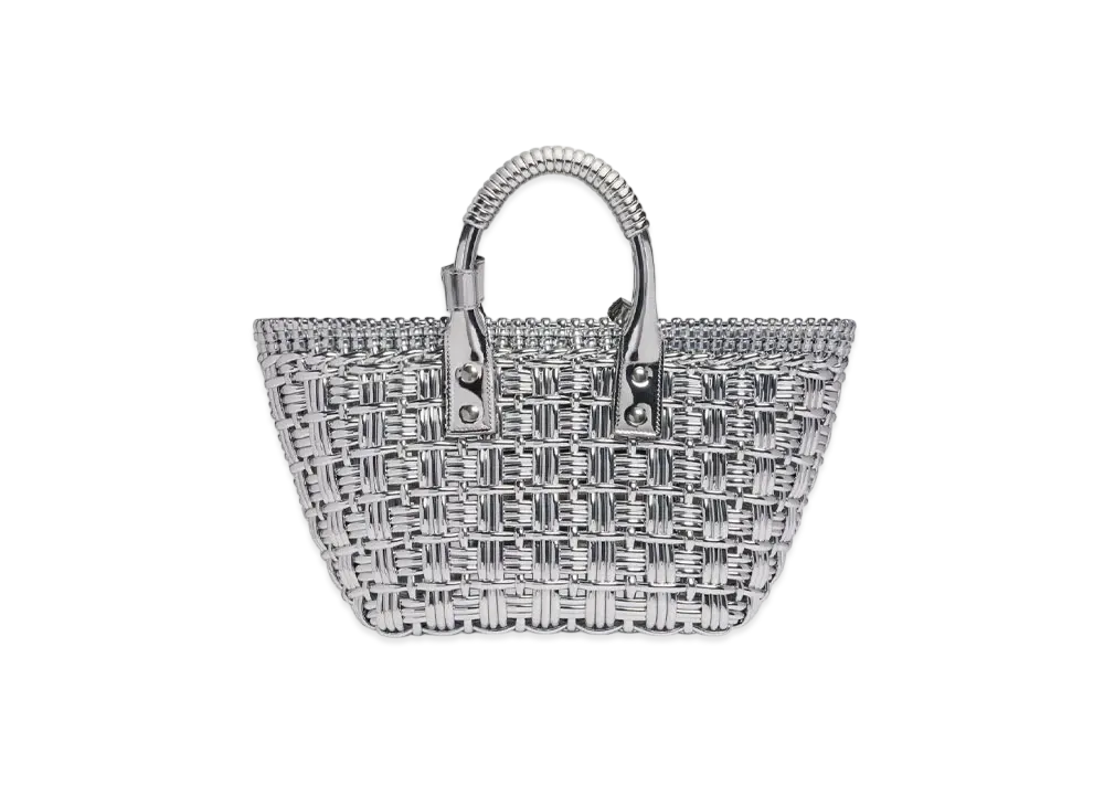 BALENCIAGA Bistro Plus Small Mirror Material Strap Basket Bag All In One "Silver"