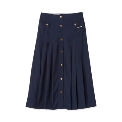 MIU MIU Women's Long Pleated Marocain Skirt "Navy"
