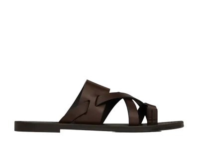 Saint Laurent Culver Mules in Smooth Leather "Dark Chocolate"