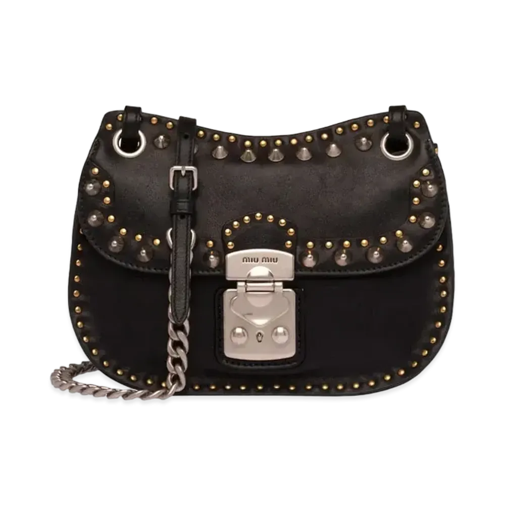 Nappa Leather Shoulder Bag With MIU MIU Study "Black"