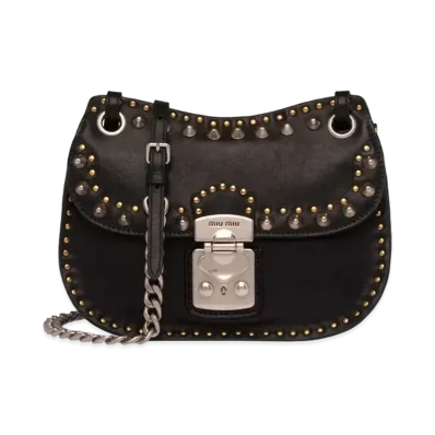 Nappa Leather Shoulder Bag With MIU MIU Study "Black"