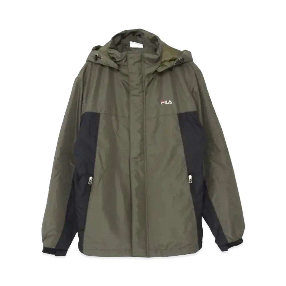 FILA One-Point Logo Embroidery Color Scheme Switching Aluminum Coating Filling Eco Down Jacket Outerwear "DarkKahaki"
