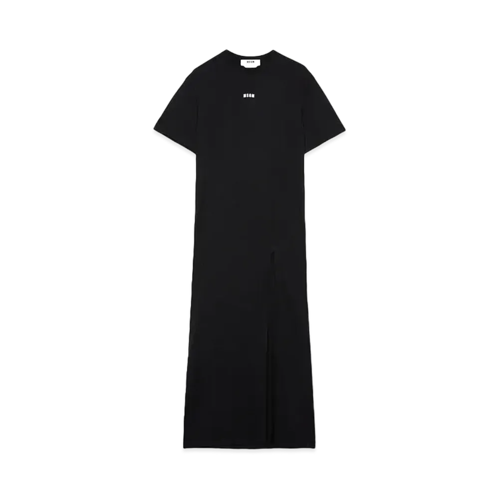 MSGM Long Jersey T-Shirt Dress With Micro Logo "Black"