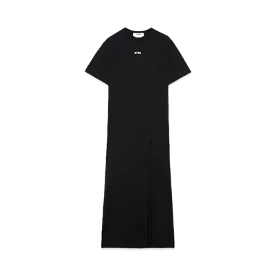 MSGM Long Jersey T-Shirt Dress With Micro Logo "Black"