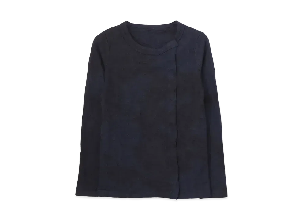 Yohji Yamamoto WOOL MILD JQ GLENCHECK G PANEL ROUND NECK "Navy"