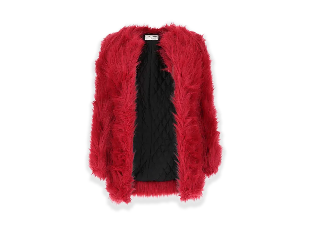 Saint Laurent Women's Red Eco Fur Coat "Red"