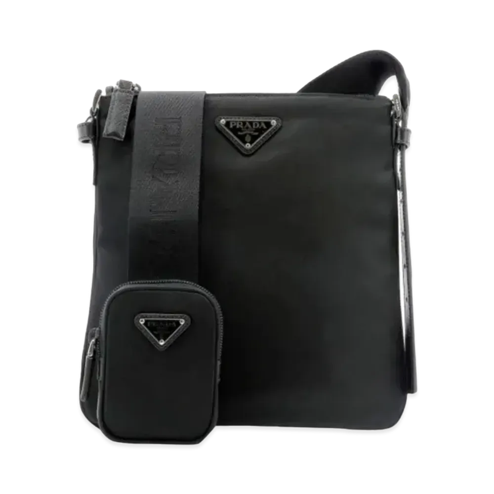 PRADA Nylon and Saffiano Leather Shoulder Bag "Black"