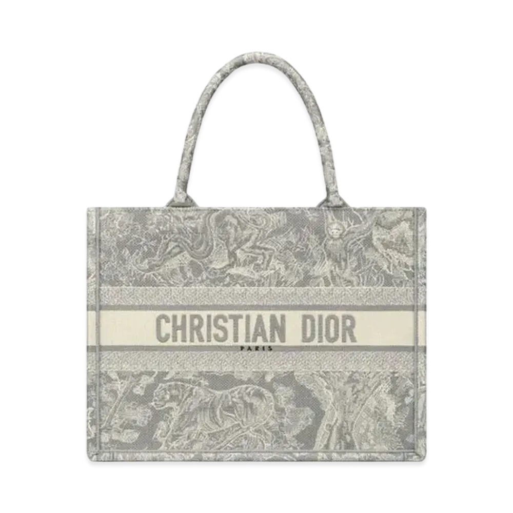 Dior Book Tote Small Bag Towal De Juy Reverse Embroidery "Gray"