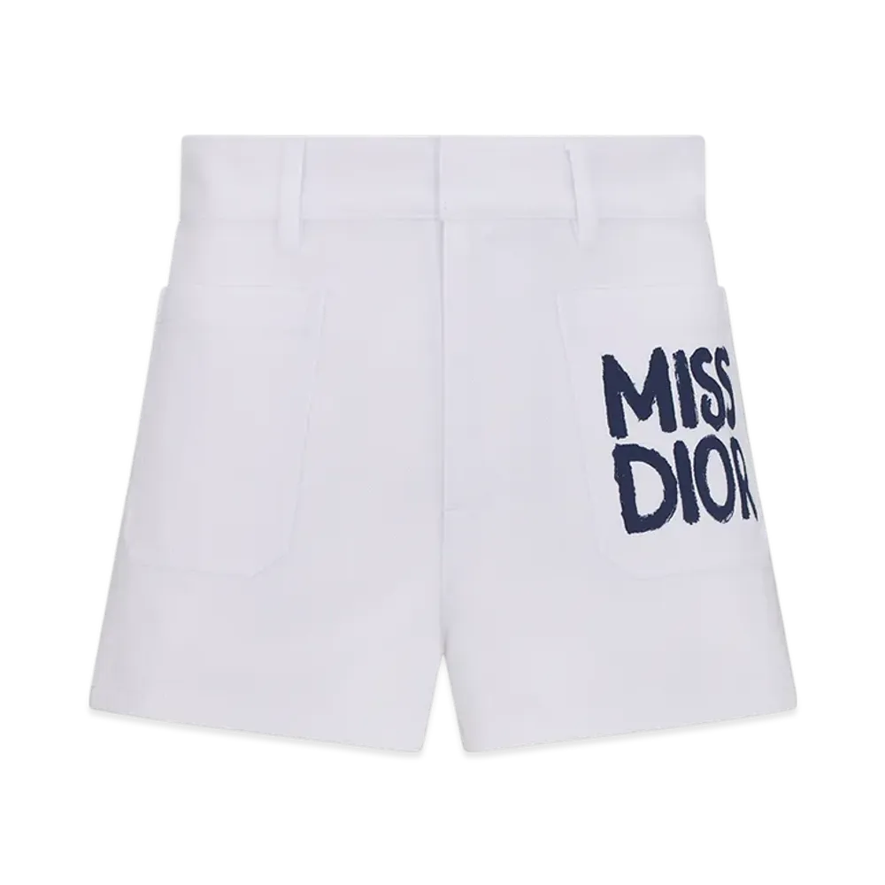 Dior Women's Cotton Denim with Miss Dior Graffiti Motif Shorts "White"