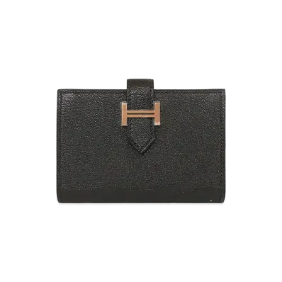 Hermes Bearn Card Case Chevre Mysore "Noir/Rose Gold"