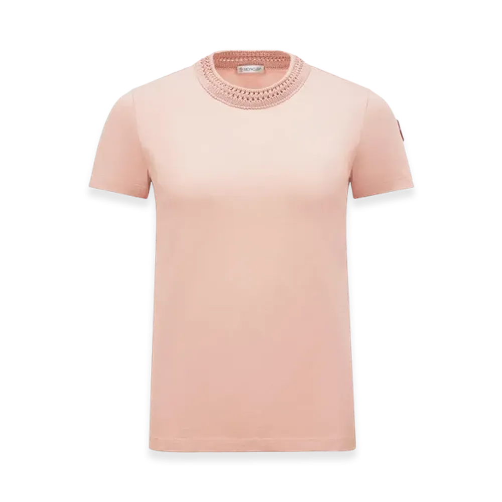 MONCLER Crochet Accent Cotton T-Shirt "Pink"