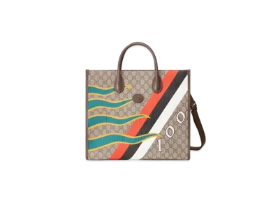 GUCCI Geometric Print Medium Tote Bag "Brown"