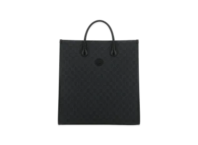 GUCCI GG Supreme Fabric And Leather Shopping Bag "Black"
