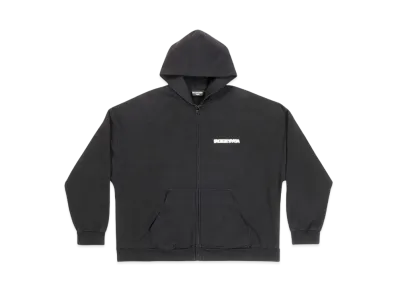 BALENCIAGA MENS Turn Wide Fit Zip Up Hoodie "Black/White"