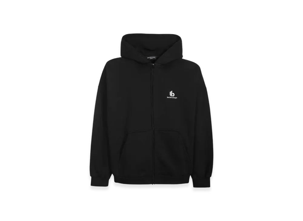 BALENCIAGA Embroidered Logo Zip Hood "Black"