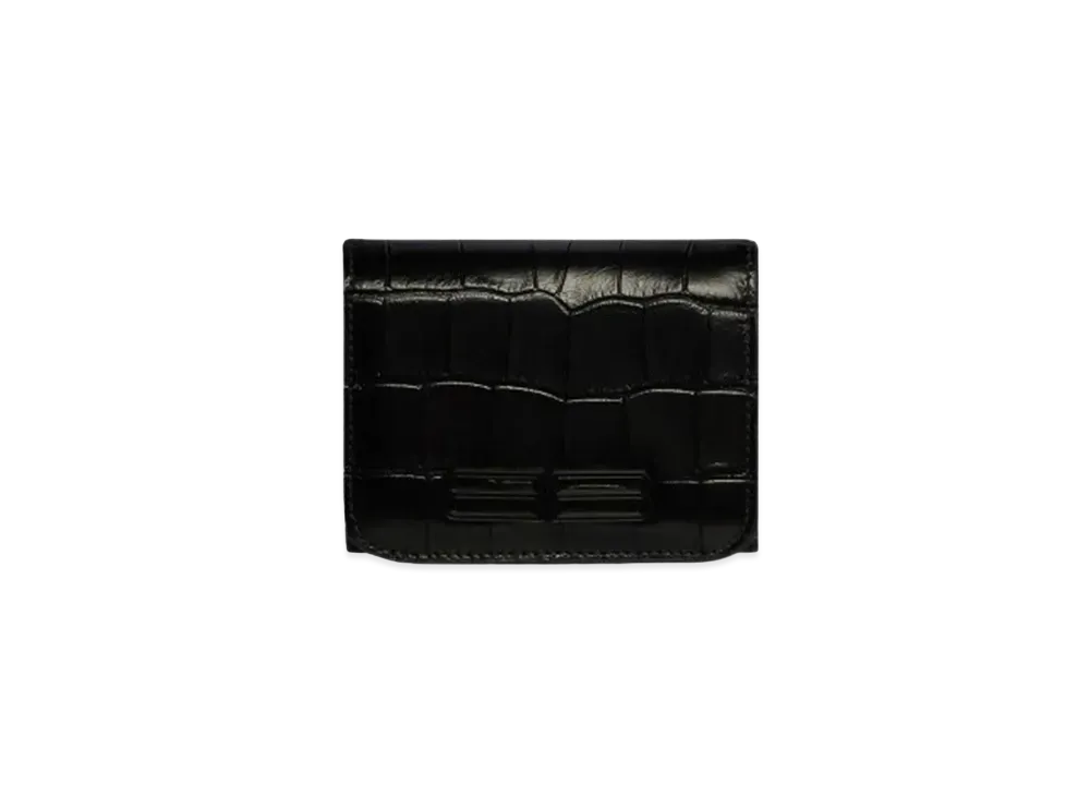 BALENCIAGA Extra Surf Croc-Embossed Calfskin Gossip Zip Mini Wallet "Black"
