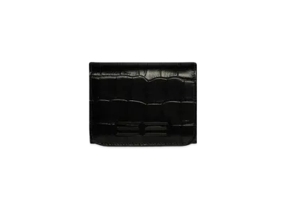 BALENCIAGA Extra Surf Croc-Embossed Calfskin Gossip Zip Mini Wallet "Black"