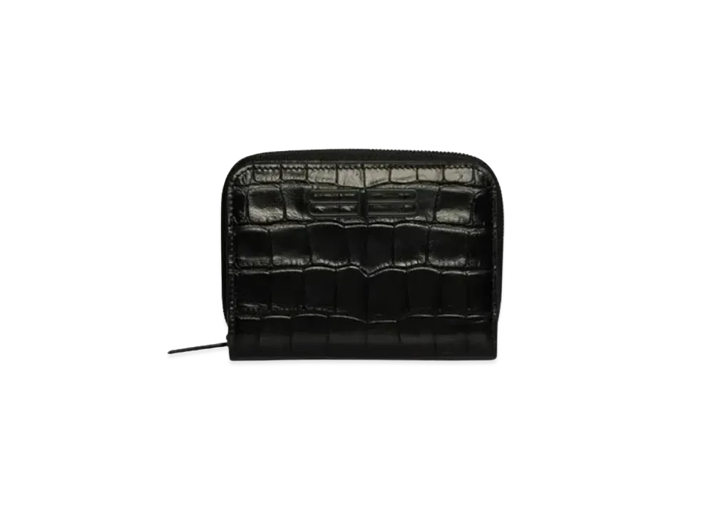 BALENCIAGA Gossip Bifold Compact Ultra-Soft Croc-Embossed Calfskin "Black"
