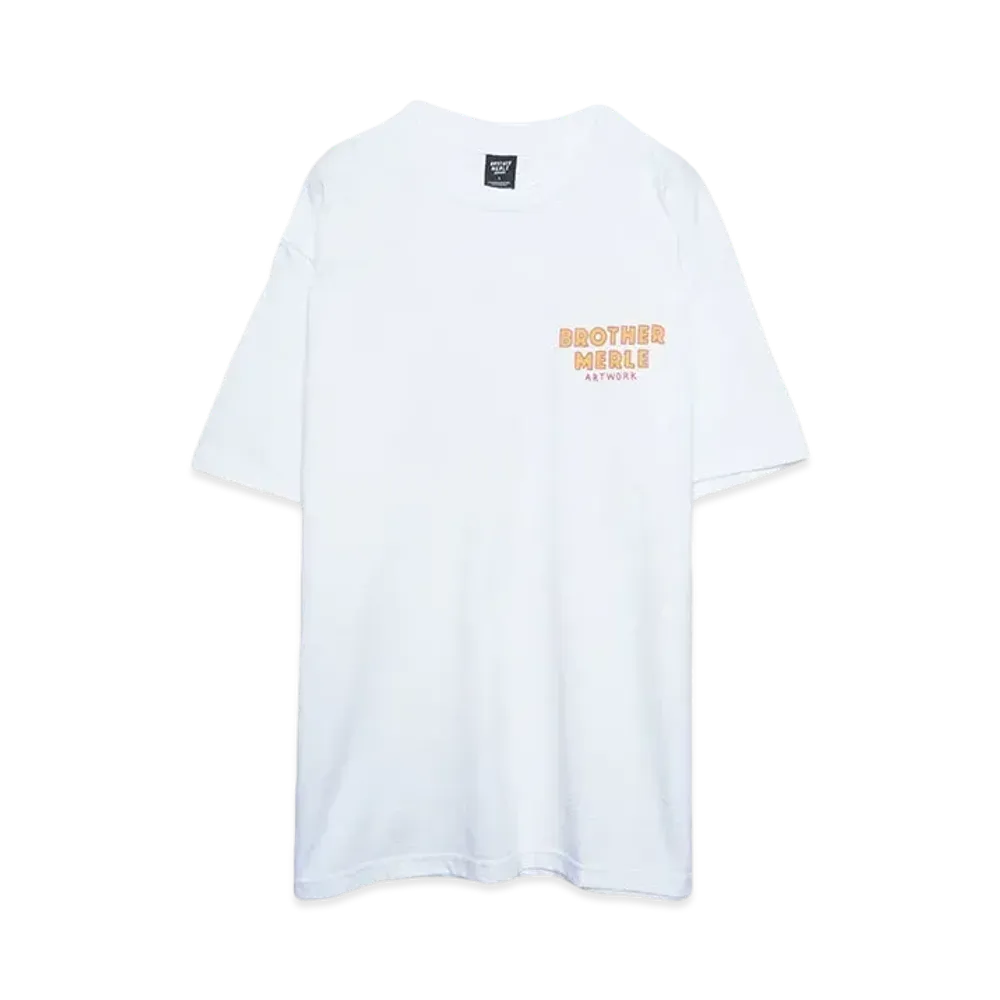 BROTHER MERLE Men's Knit S/S Crew T-Shirt - Fuzz Logo "White"