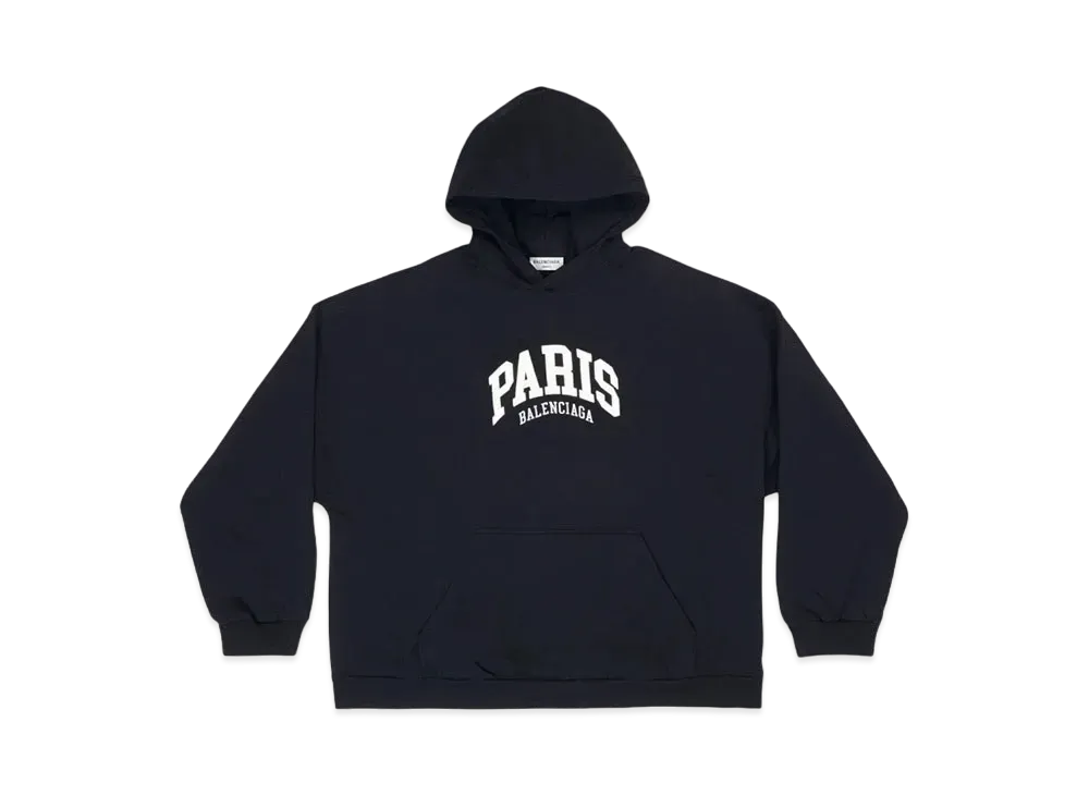 バレンシアガ ウィメンズ シティ パリ フーディー ワイド フィット "ブラック" 675003TLVL81070