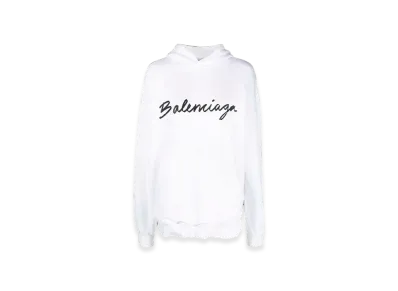 BALENCIAGA Script Logo Oversized Popover Hoodie "White Black"