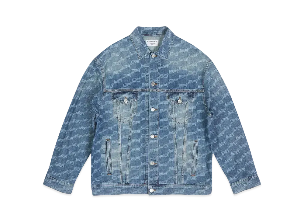 BALENCIAGA MENS BB Monogram Large Fit Jacket "Blue"