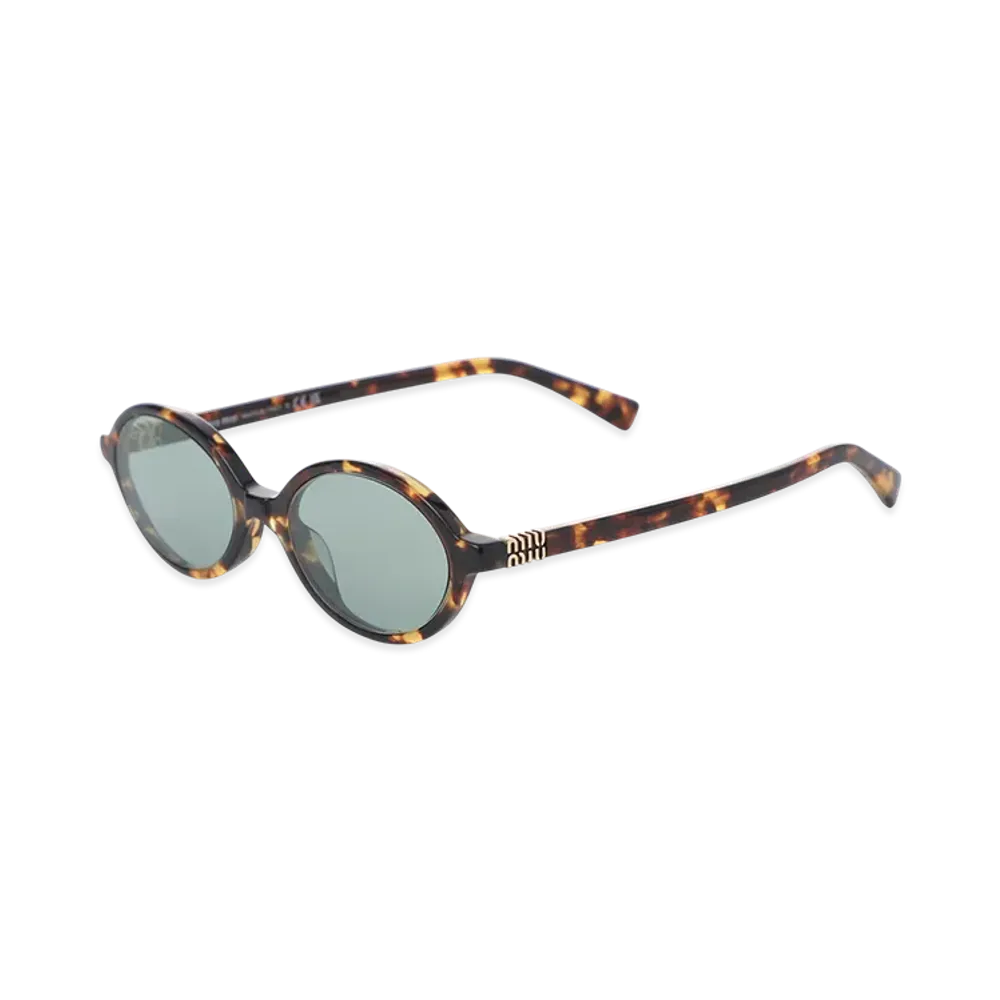MIU MIU Miu Regard Oval Metal Logo "Honey Havana/Green"