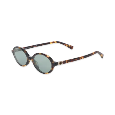 MIU MIU Miu Regard Oval Metal Logo "Honey Havana/Green"
