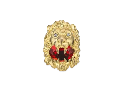 GUCCI Rhinestone Lion Head Ring "Gold"