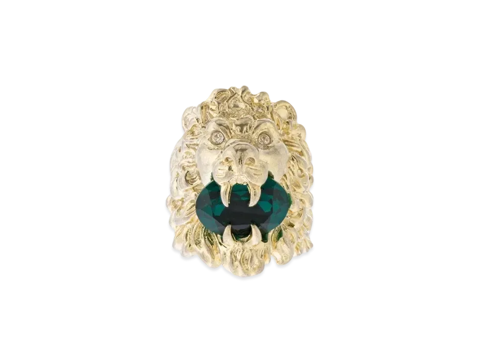 GUCCI Rhinestone Lion Head Ring "Gold"