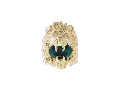 GUCCI Rhinestone Lion Head Ring "Gold"