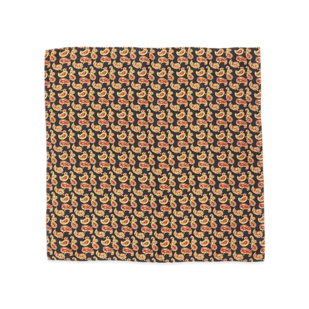 BEAMS Pocket Chief Silk Hopsack Paisley Print "Blue"
