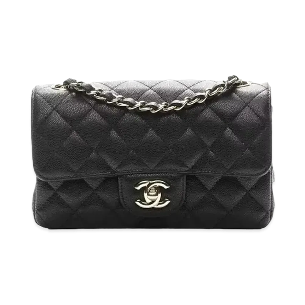 CHANEL Mini Matelasse Single Flap Caviarskin "Black/Gold"
