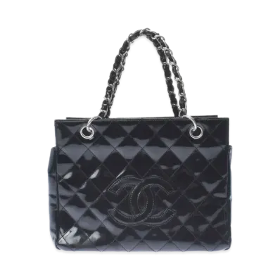CHANEL PTT Matelasse Chain Tote Bag Patent Calfskin "Black/Silver"