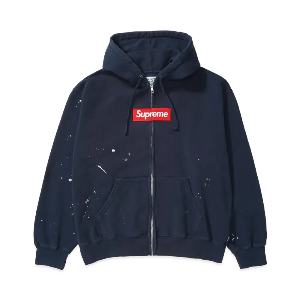 Supreme x MM6 Maison Margiela Box Logo Zip Up Hooded Sweatshirt "Navy"