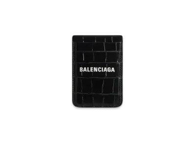 BALENCIAGA Cash Magnetic Card Holder Crocodile Embossed "Black"