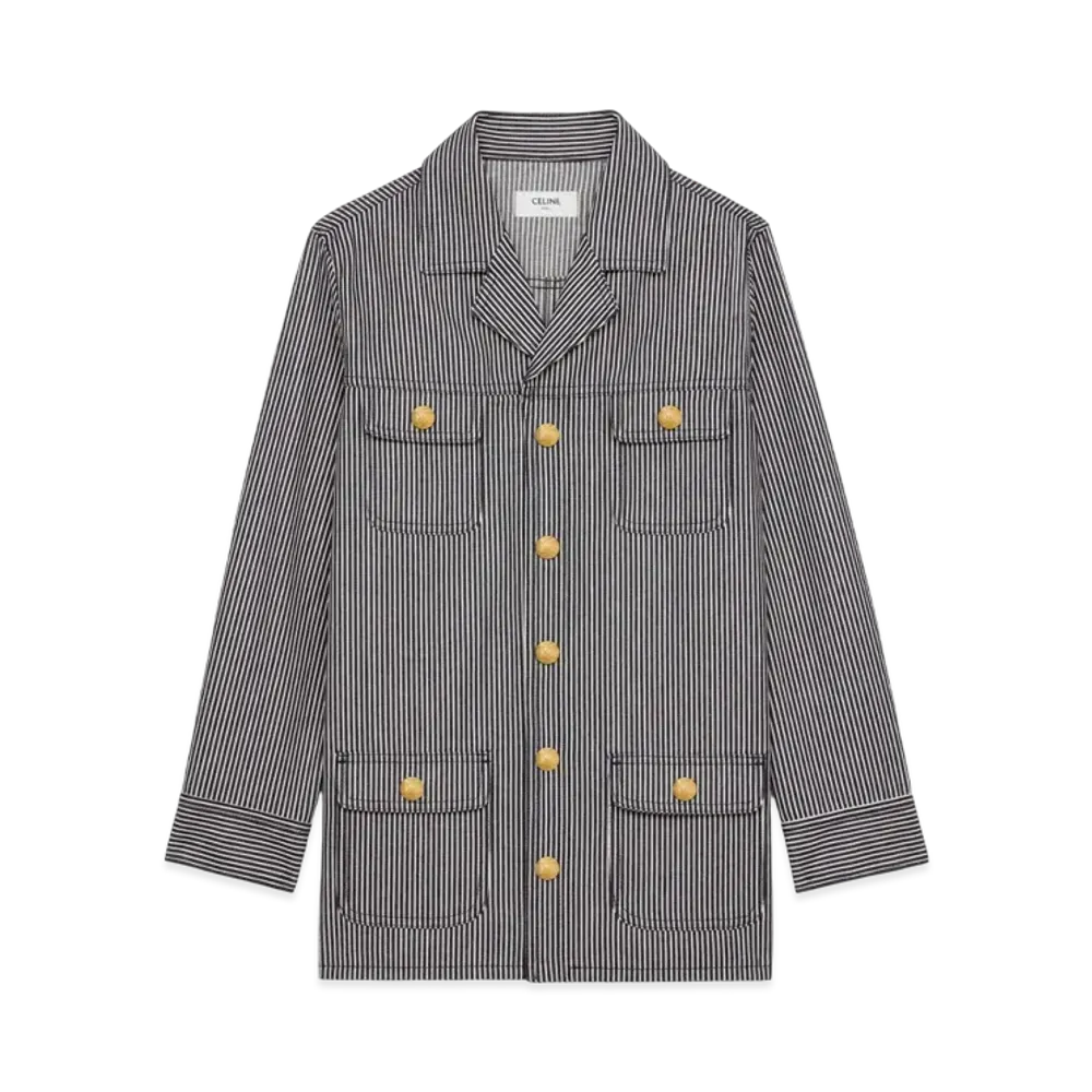 CELINE Women's Safari Jacket in Hickory Striped Cotton "Raw Wash"
