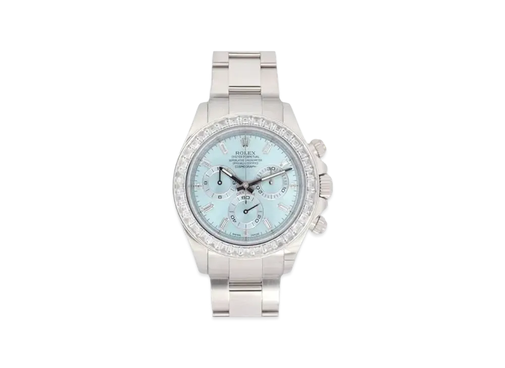 ロレックス コスモグラフ デイトナ バゲットダイヤモンド アイスブルー文字盤 116576TBR